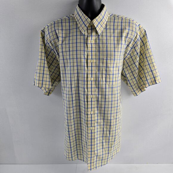 Brooks Brothers short sleeve button down shirt XL mens yellow blue 6570 - Picture 1 of 7